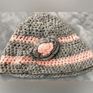 Gray and Peach Knit Hat